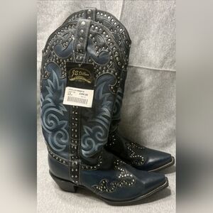 J.b. Dillon Reserve Blue Silver Studded Cowboy Boots Size 12